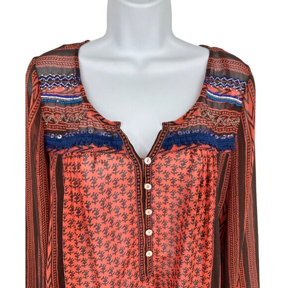 Free People Women’s Feather In The Wind Sheer Print Beaded Tunic Size M - Picture 4 of 12